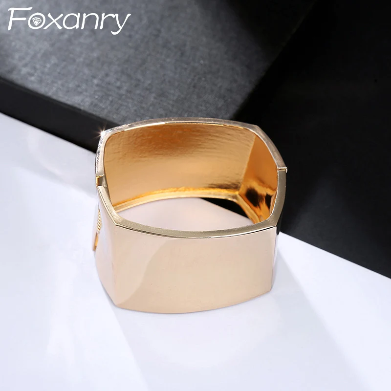 Foxanry Smooth Square Wide Bracelets For Women Couples Exaggerated Minimalist Classic New Trendy Hip Hop Party Jewelry Gifts