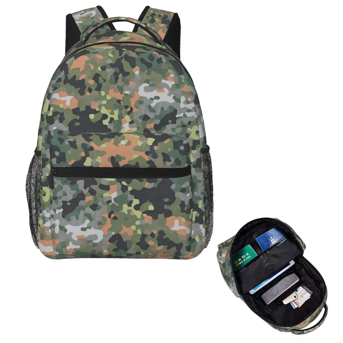 DFP Camouflage Dutch Fractal Student Backpack School Bag Hiking Travel Daypack for Boys Girls Fashion Bookbag Shoulder Bags