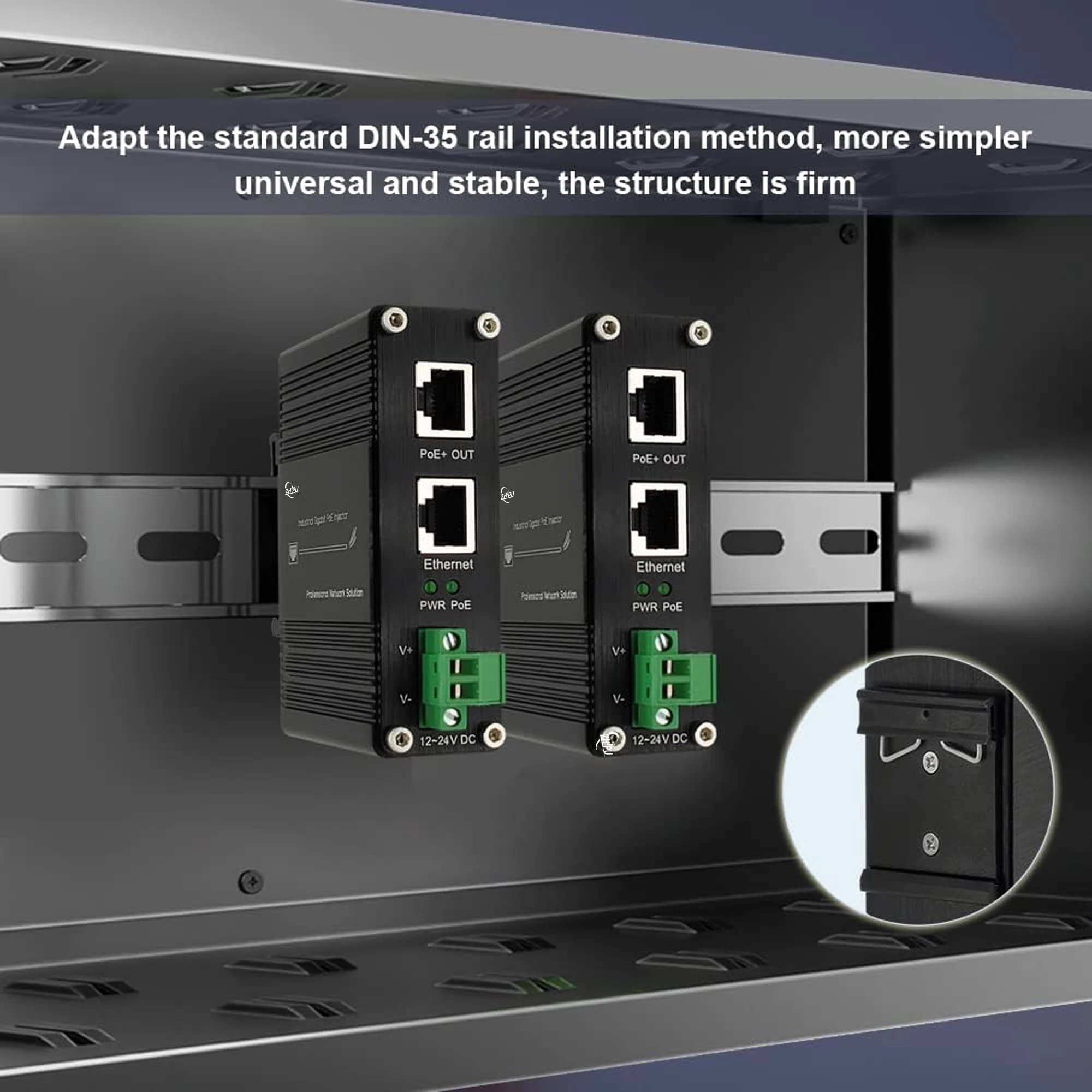 Imagem -06 - Injetor Poe Passivo Gigabit Industrial Adaptador Poe Endurecido 1224v dc Entrada 24v Poe Saída Din- Rail Montagem em Parede