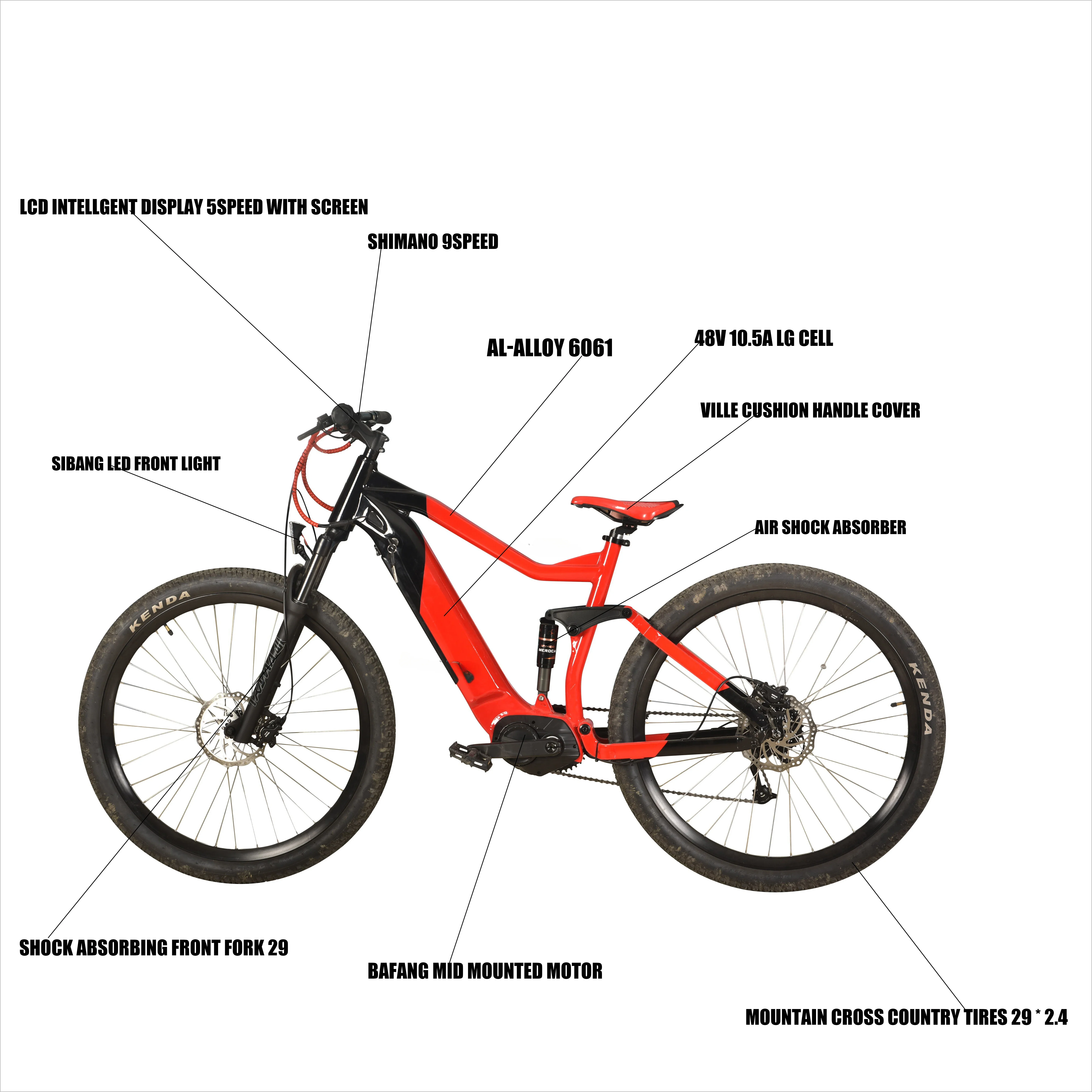 -Motor 48V Carbon Fiber Frame Full Suspension E-Bike Disc Brake System Aluminum Alloy Integrated 250W Lithium Battery