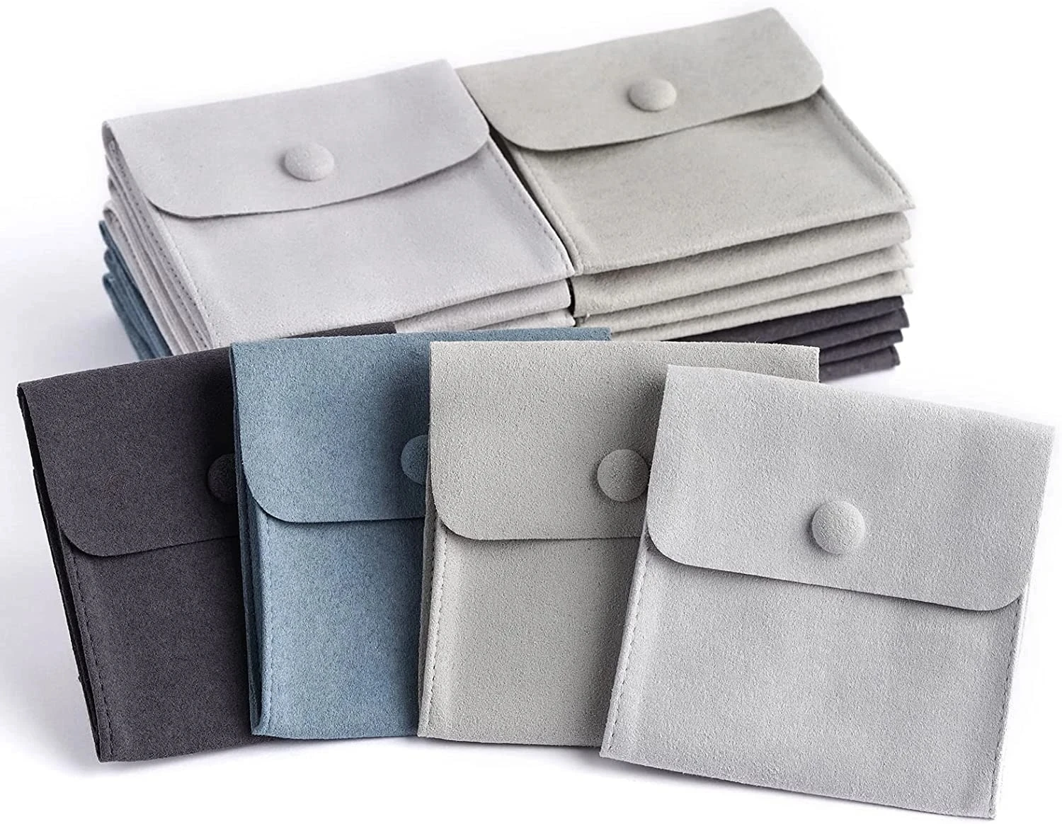 

20pcs 8x8cm Microfiber Jewelry Pouch Luxury Small Jewelry Gift Bag Package Snap Button with Divider White