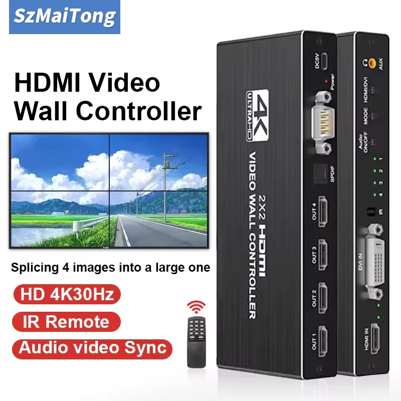 4K HDMI Video wall controller 2x2 HDMI DVI Video wall Processor 1X2 1X2 1X3 2X1 3x1 4X1 multi video screen processor splicer