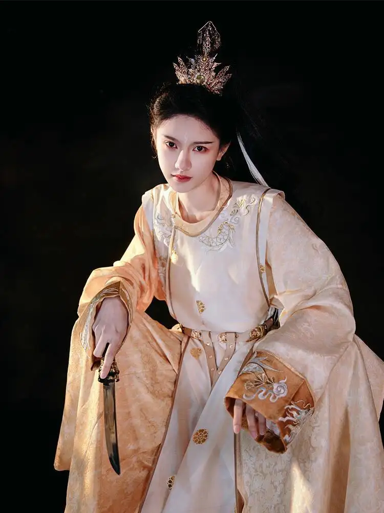 [Dongjun Yunmeng] متجر الذكرى المطرزة سلالة تانغ الياقة المستديرة رداء Hanfu الرجال غير زي خطوة حزام المتدفقة