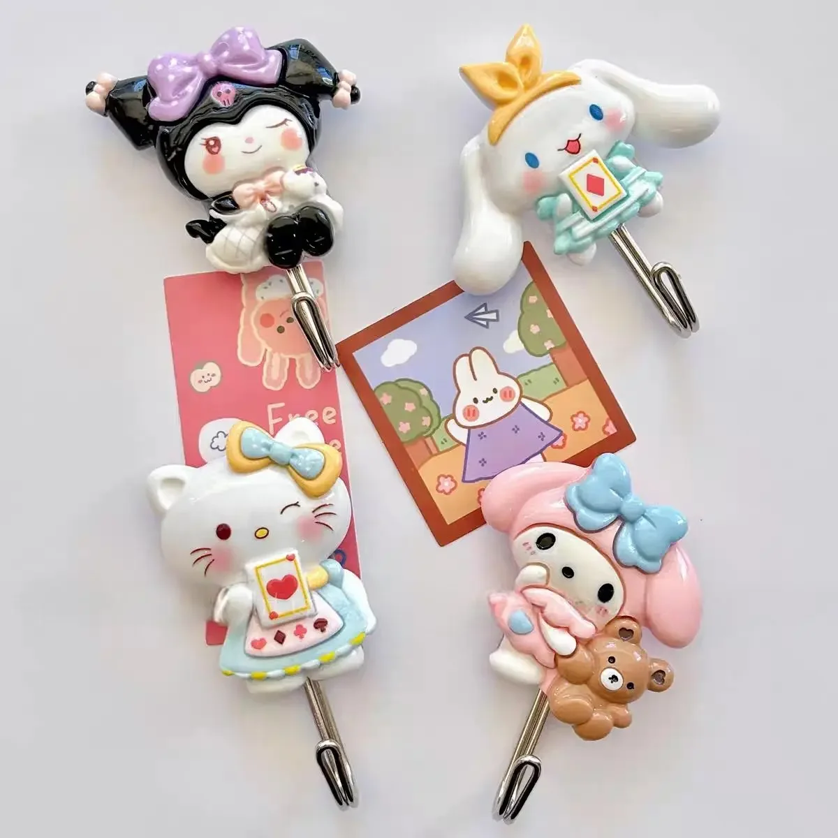 Kawaii Kuromi Pochacco Sanlio Cute Creative Yugui Dog Bathroom Room Stainless Adhesive No Punch Cartoon Hook StickyHookWholesale