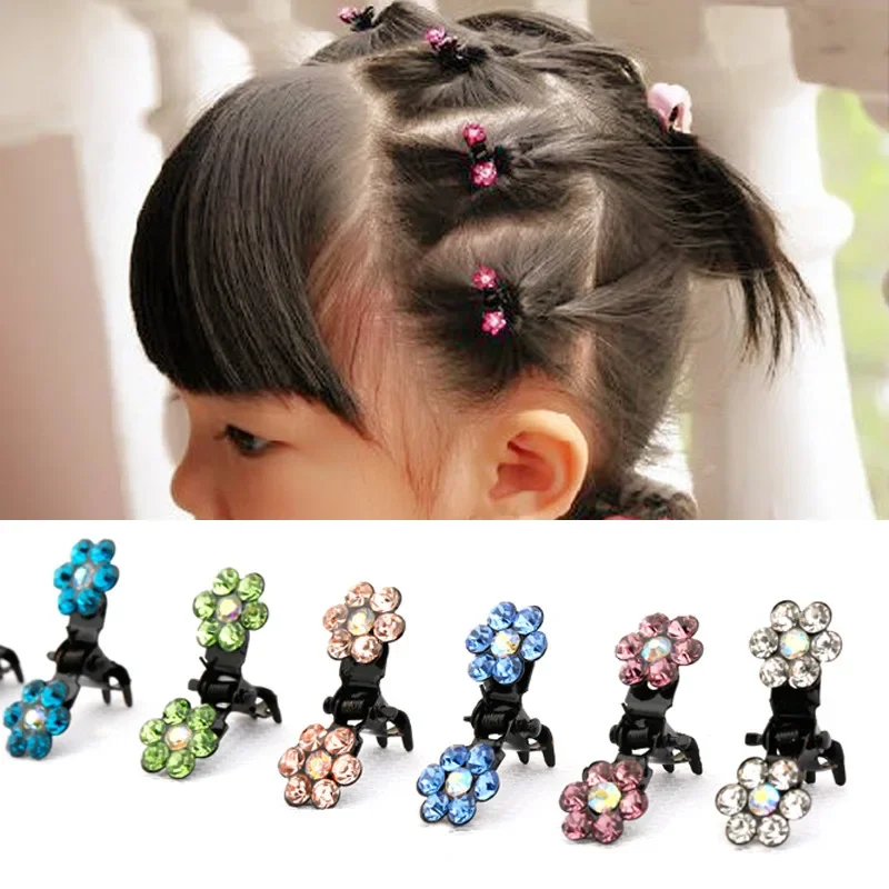 ncmama 12pcs/set Mini Rhinestone No-Slip Grips Hair Clips for Women Girls Glitter Teeth Metal Clamps Flower Hair Accessories