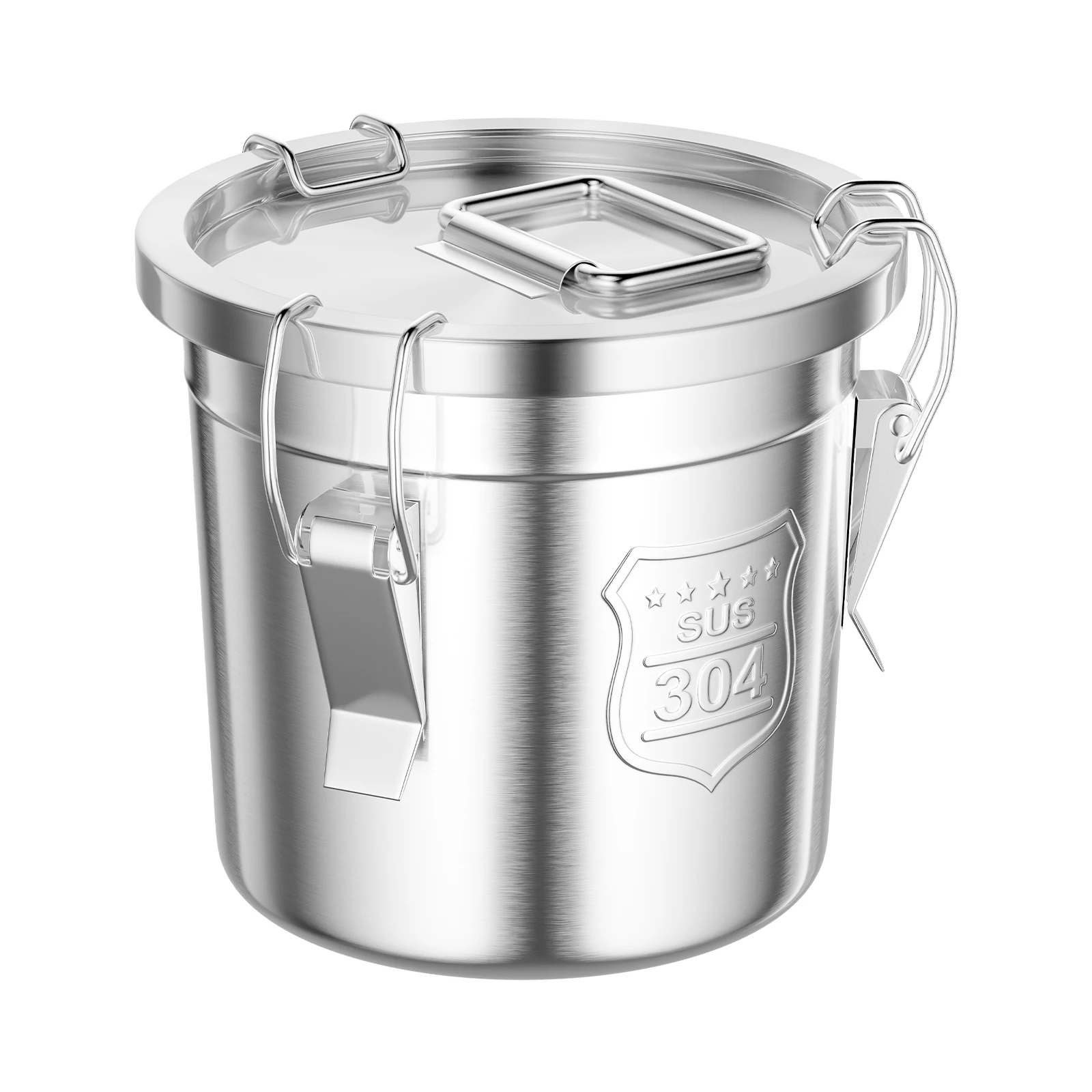 

6L Storage Bucket With Lid Silver Stainless Steel Silicon Sealing Ring Food Grade Simple Cylinder Keep Food Fresh Dry Heatable