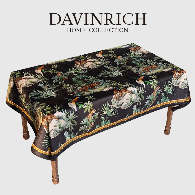 DAVINRICH Tropical Home Decor Table Cloth Cover Cheetah Leopard Print Luxury Chenille Tablecloth For Rectangular Dining Tables