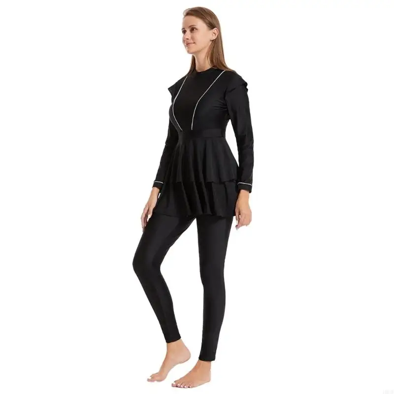 Women Islamic Full Cover Burkinis Swimsuit Top Pants 3Pcs Swimming Suits 