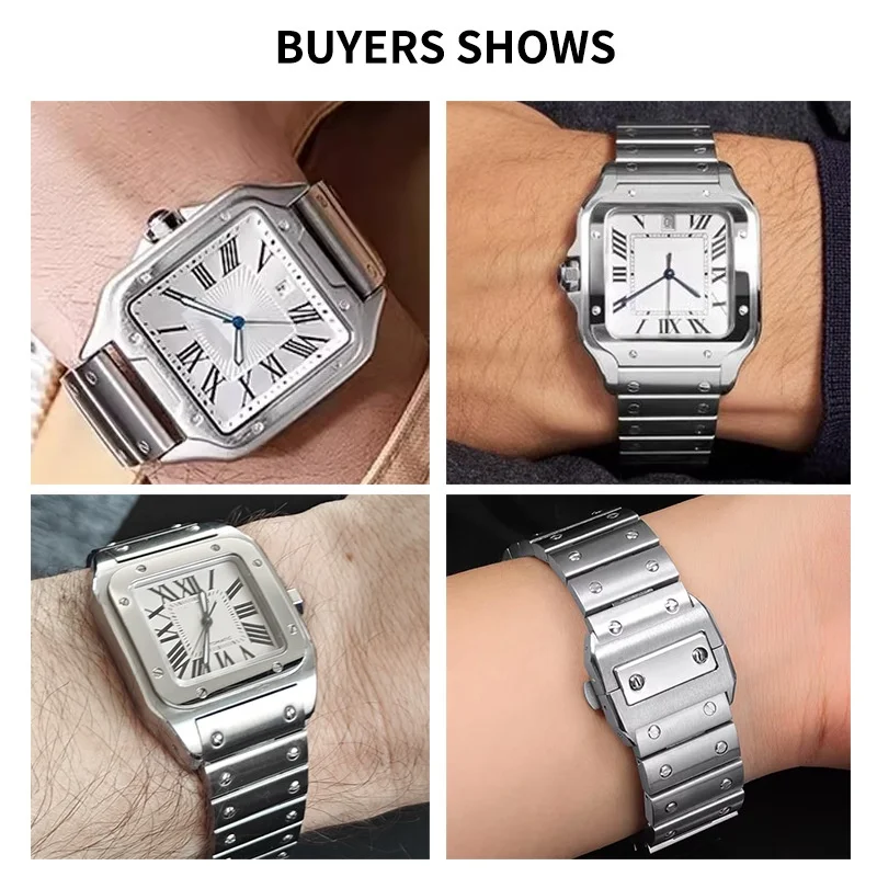 23mm High-Quality Stainless Steel Watch Strap for Cartier Santos 100 Watchband Replacement Folding Buckle Bracelet Wristband