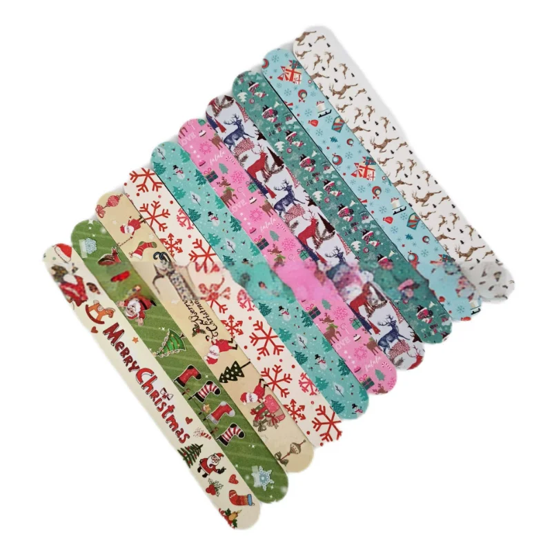 10pcs Xmas Nail Files Colorful Nail Files  Buffers Manicure File Double Sided Nail File Christmas Polish Pedicure Sandpaper Set