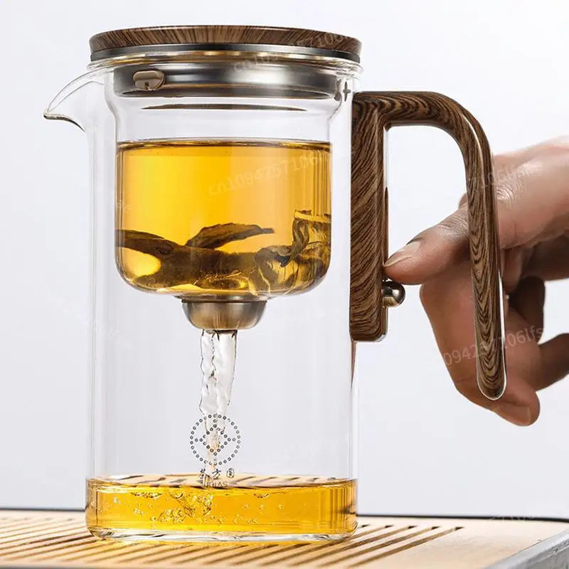 

Glass Teapot Water Separation Wooden Handle Glass Tea Kettle With Infuser Detachable Clear Glass Tea Kettle For Tea Brewing