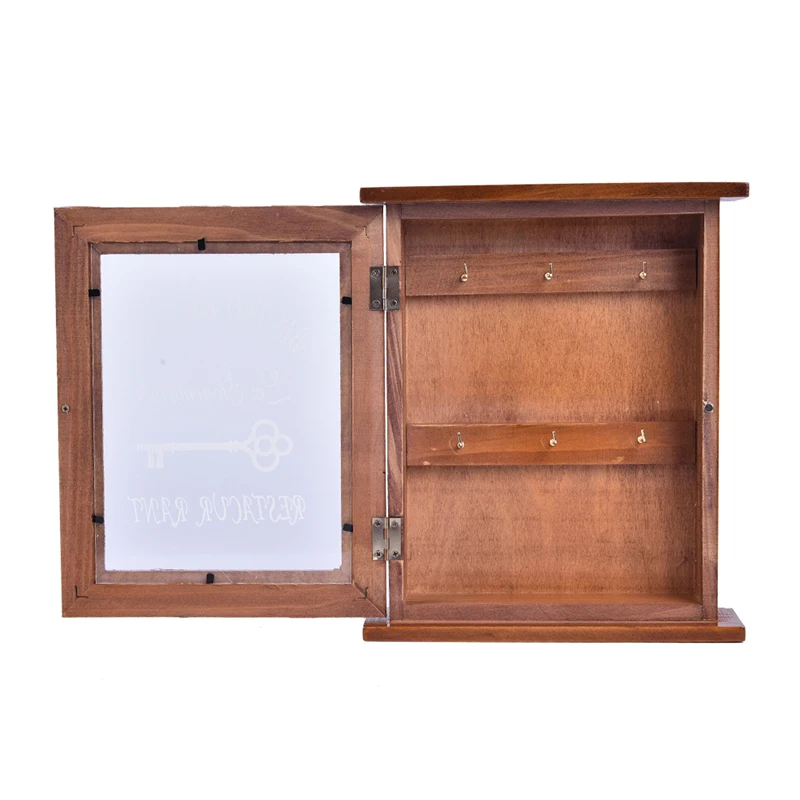 Wooden Key Box Cabinet Wall Mounted Keys Hooks Storage Holder With 6 Hooks