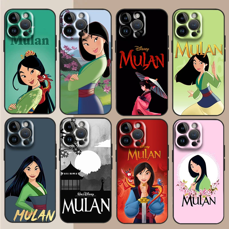 Disney Mulan Princess Cartoon For Apple iPhone 15 14 13 12 11 XS XR X Pro Max Plus Mini Soft Shockproof TPU Black Phone Case