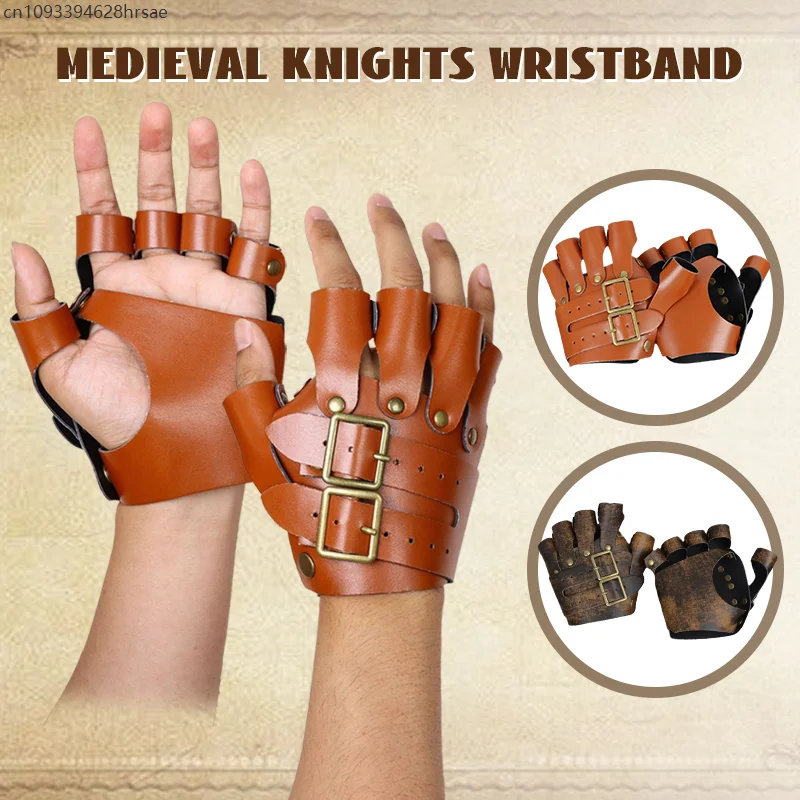 ไวกิ้งยุคกลางอัศวินสายรัดข้อมือ PU ถุงมือหนัง Steampunk Fingerless Mitten Renaissance LARP Samurai บทบาทเล่น COSPLAY Props