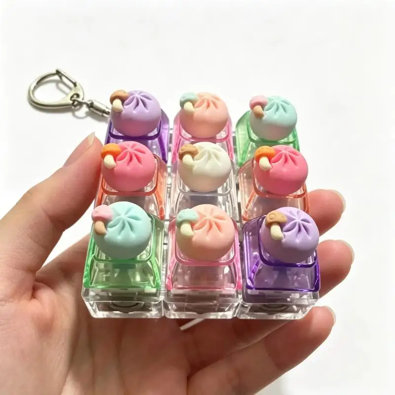 NewCute Dumpling Keyboard Fidget Toy Keychain With Led Light, 9-Button Clicker Fidget Keychain With Crisp Sound Stress Relif Toy