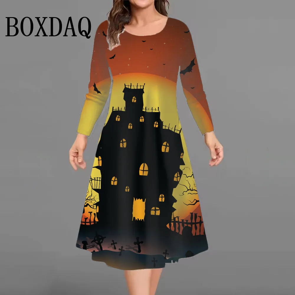 Halloween Party Cute Pumpkin 3D Print Women Dresses New Autumn Winter Loose Mini Dress Fashion Casual A-Line Dress Plus Size 9XL