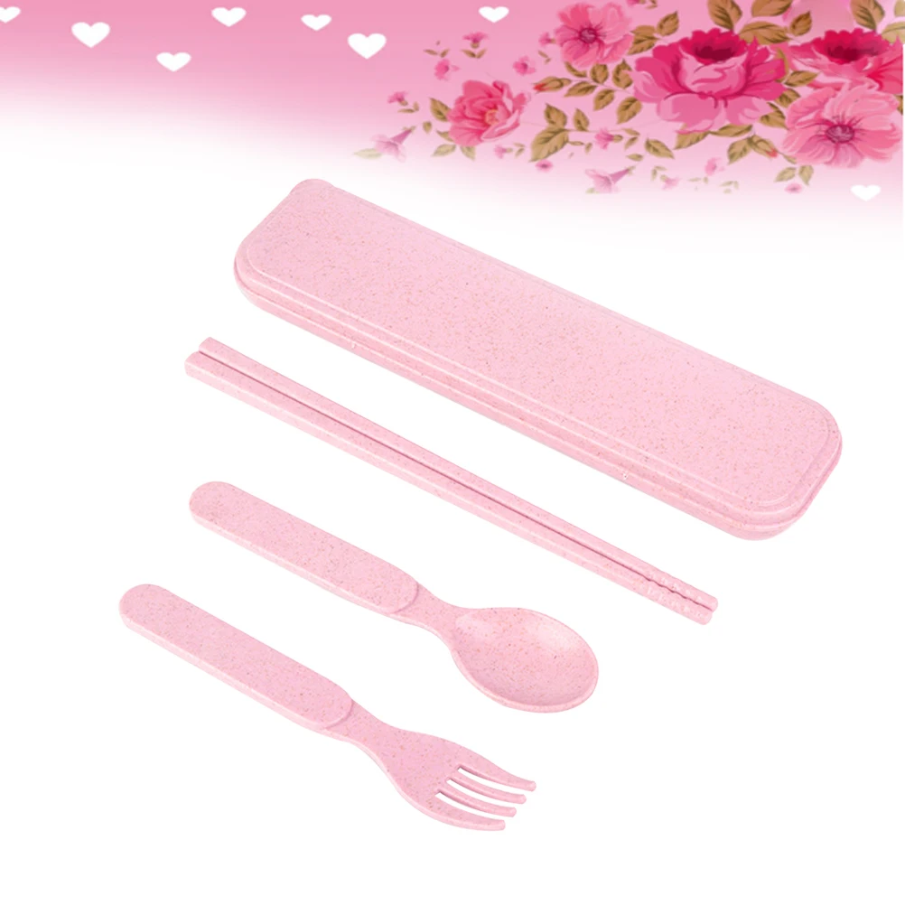 

1 Set Wheat Straw Spoon Chopsticks Fork Utensil Set For -Friendly Lightweight Portable Outdoor Tableware Dishware Kit