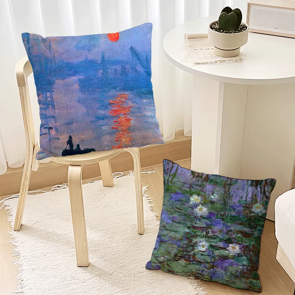 Art Claude Monet Impression Sunrise Pillow Case Living Room Accent Couch Back Support Square Lounge Restful Nap Companion ﻿