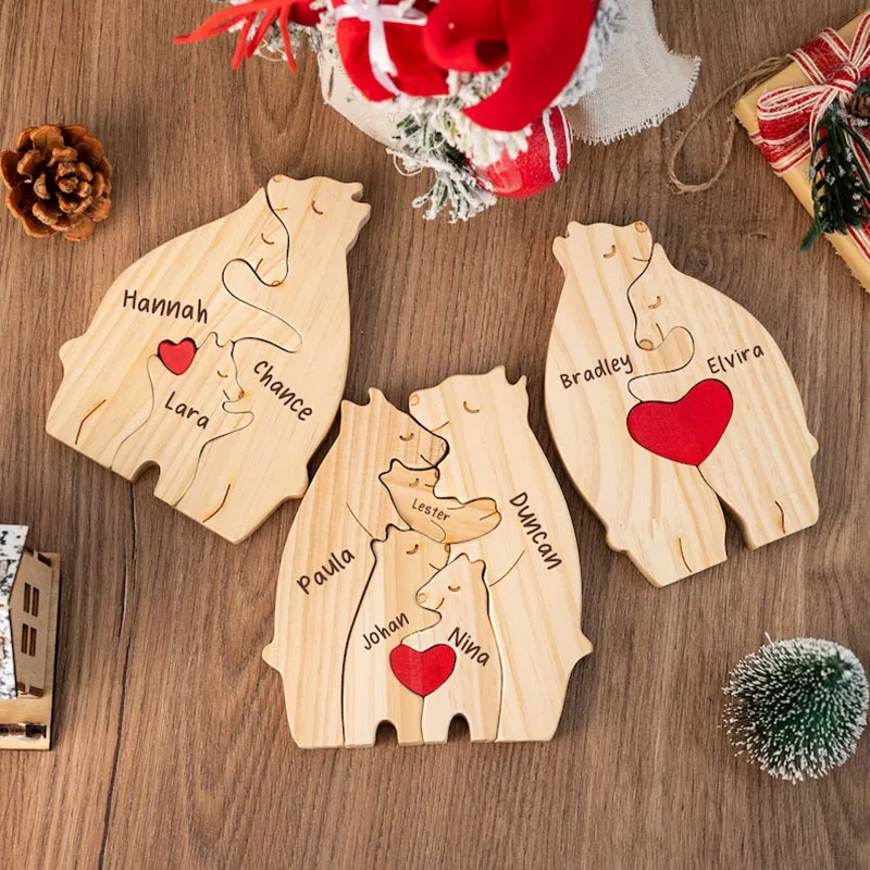 Bear Family Theme Wooden Art Puzzle Wooden Sculpture DIY Cute Family Member of Bears Puzzle Home Desktop Decor Mothers Day Gift