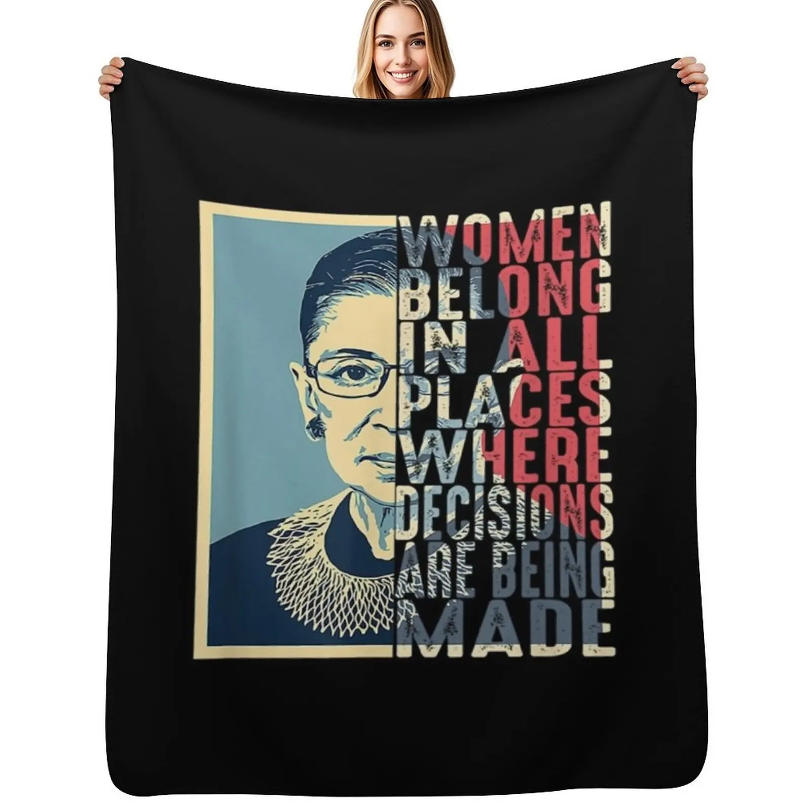 

Vintage RBG Legend - Women Belong In All Places Where Decisions Are Being Made Rbg Quotes T-Shirt Throw Blanket