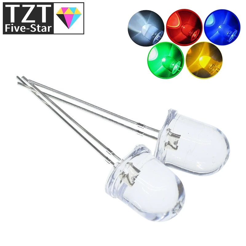 10 مللي متر LED 5 ألوان أحمر أزرق أصفر أخضر أبيض شفاف 20mA 0.75 واط الترا برايت مصباح LED مستدير صمام ثنائي باعث للضوء مصباح #1