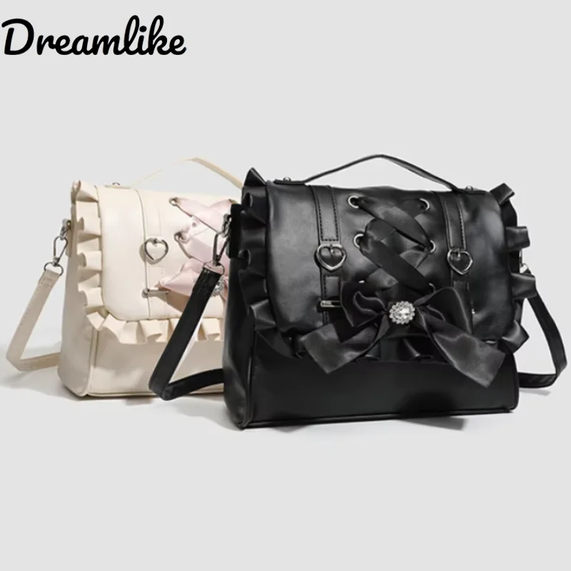 

Lolita Women's Bag Sweet Bowknot Handbag Cute One Shoulder Oblique Span Student Backpack Large Capacity Crossbody Bag