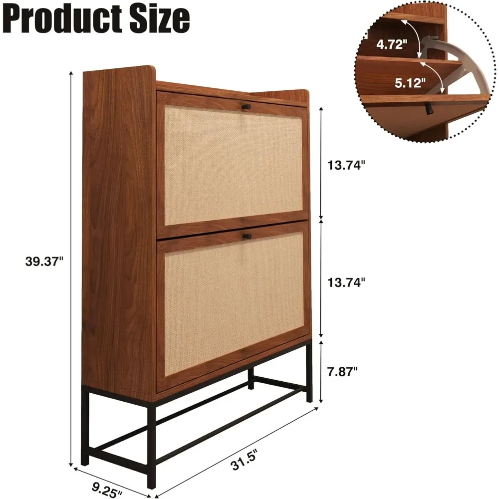 Shoe Cabinet Freestanding Tipping Bucket Organizer with 2 Flip Drawers, Modern Entryway Narrow Shoe Rack for Entryway, Hallway