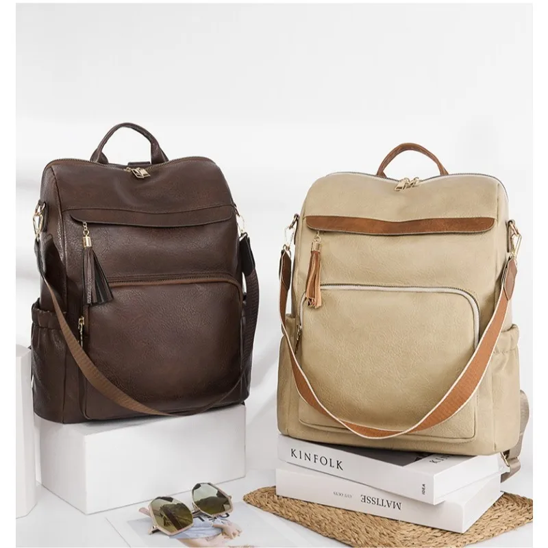 حقيبة ظهر من جلد البولي يوريثان للنساء مضادة للسرقة للسفر، حقيبة كتف للسيدات قابلة للتحويل مناسبة للعمل #4