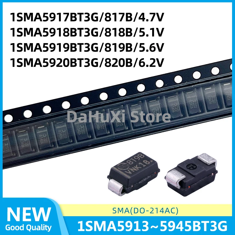 20PCS 1SMA5917BT3G 817B 4.7V 1SMA5918BT3G 818B 5.1V 1SMA5919BT3G 819B 5.6V 1SMA5920BT3G 820B 6.2V 1.5W Voltage regulator tube