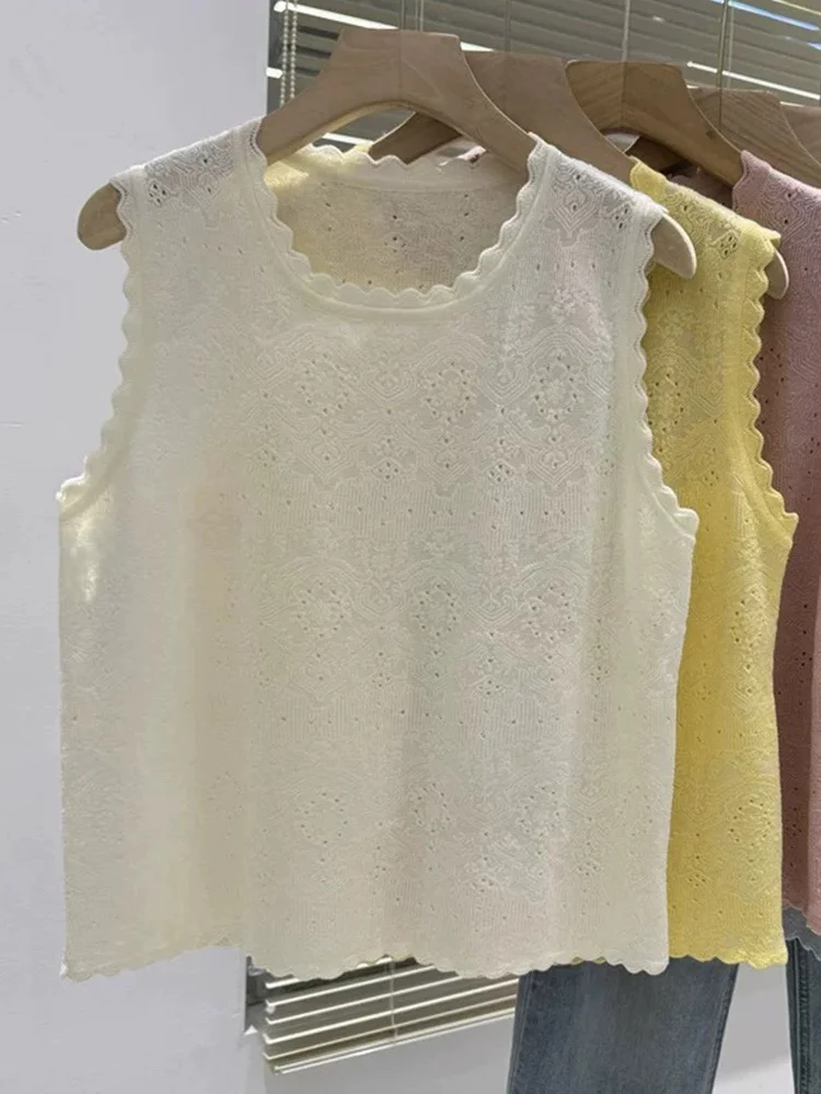 

Женский летний вязаный жилет Ele с вырезами, повседневный, модный, брендовый, класса люкс, свободного кроя, для работы и отдыха