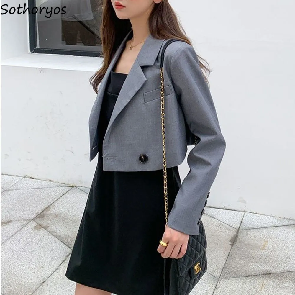 Cropped Blazers Women Ins Popular Notched Korean Slim Fit Fashion Hit Colors Stylish Suits Chic Tender Solid Straight Outwear OL