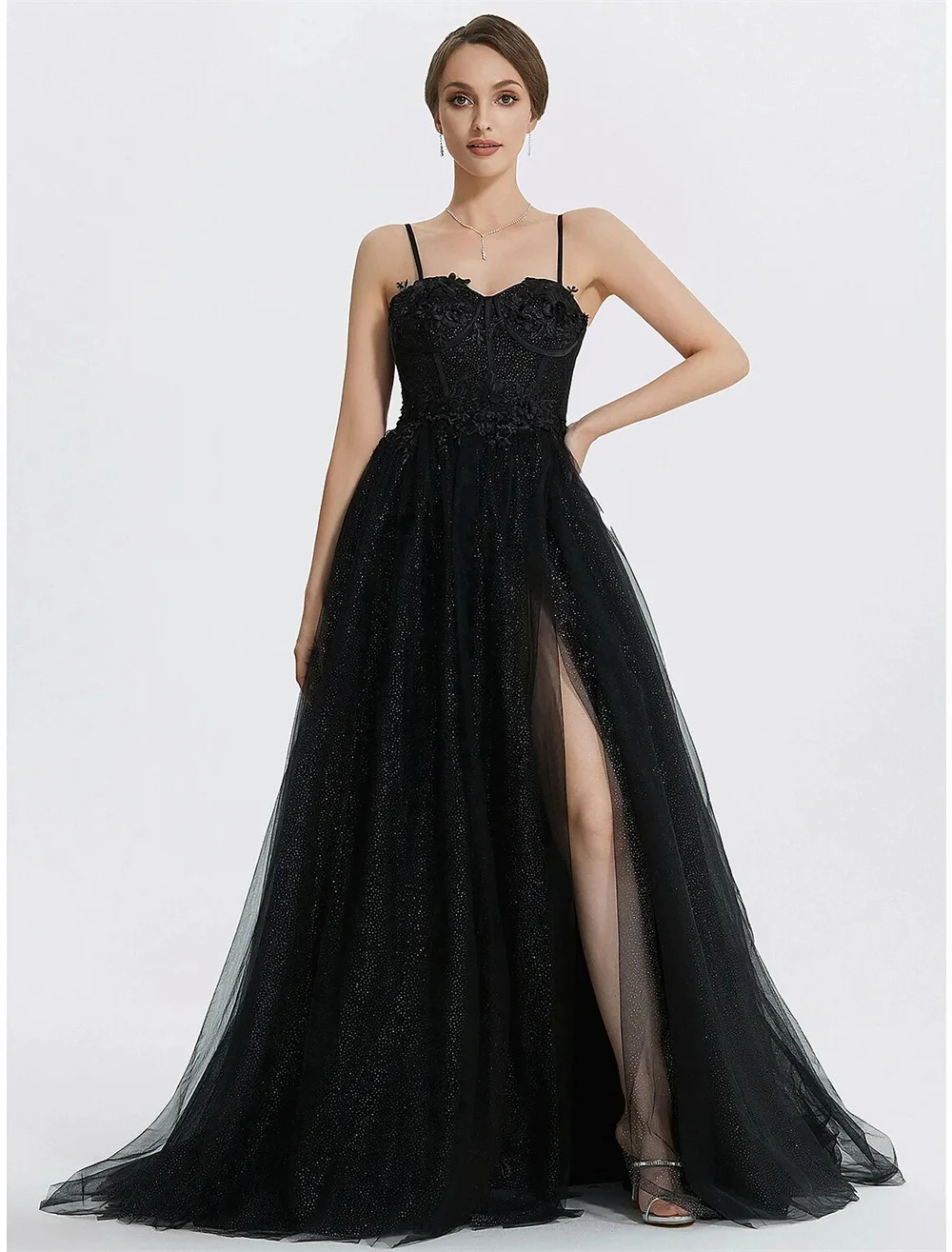 Annie Black Prom Dress Glitter Embroidered Tulle Women'sEvening Dresses Wedding Dress Formal Occasions Dresses Vestidos De Noche