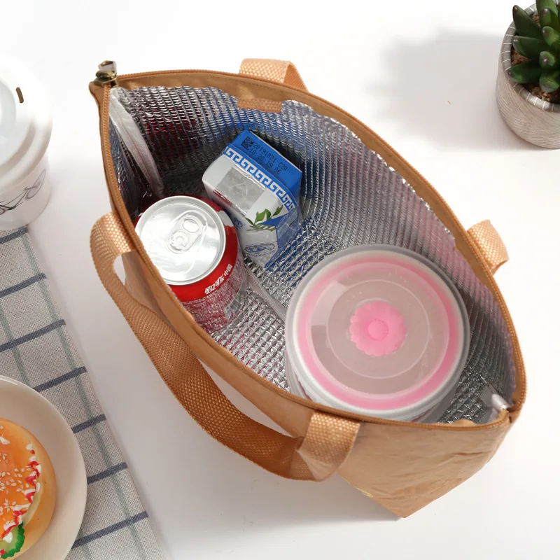 Foldable Reusable Leakproof paper Lunch Food Bag Container Portable Large Capacity Kids Boy Women Thermal Cooler Insulated Kraft