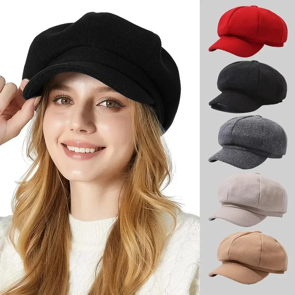 Herbst Winter Hüte für Frauen Solide Plain Achteckige Zeitungsjunge Mütze Männer Damen Casual Wolle Hut Winter Baskenmütze Frauen Maler Kappen Winter