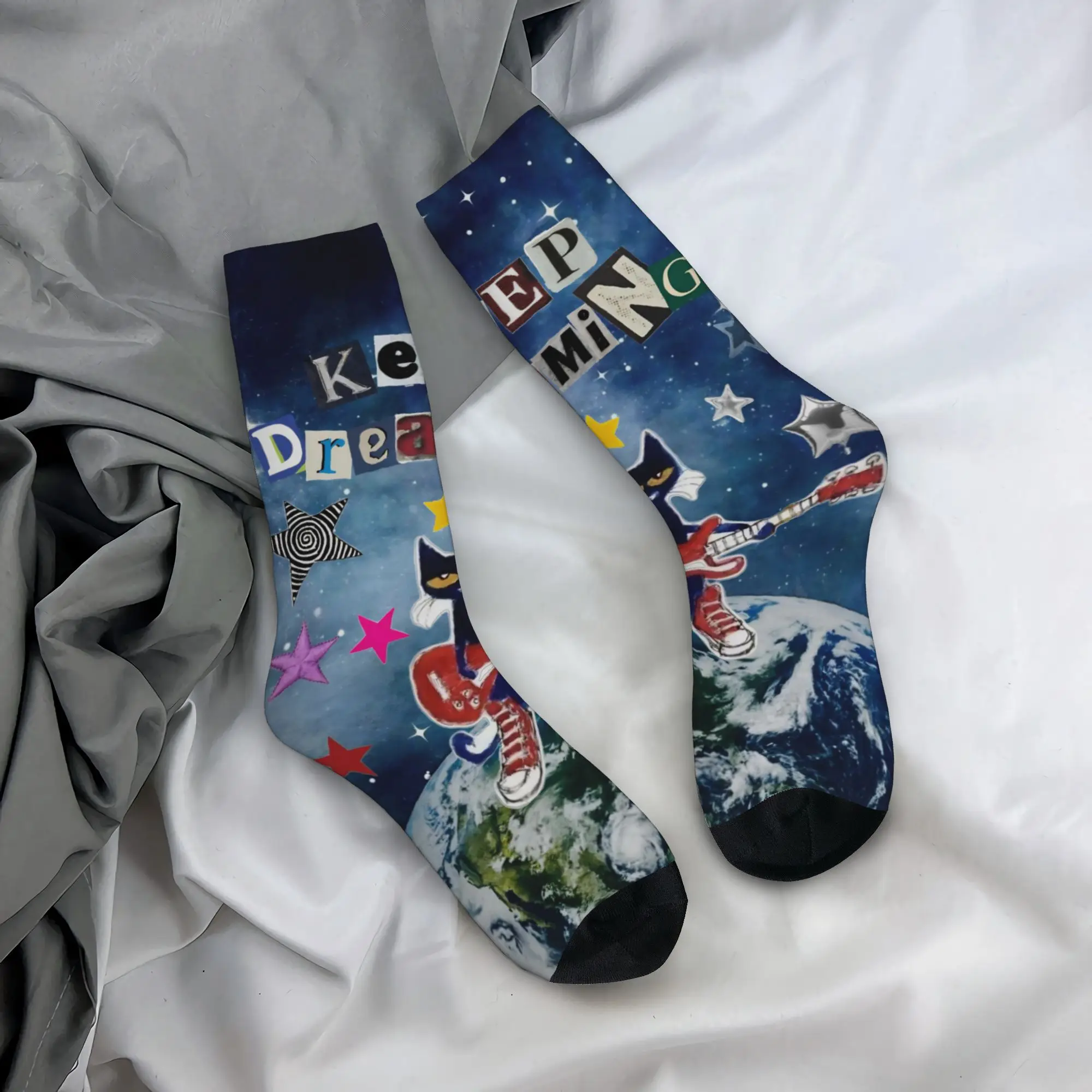 Pete The Cat Cartoon Socks Men's Women's Polyester Casual  Socks High Quality Spring Summer Autumn Winter Middle Tube Socks Gift