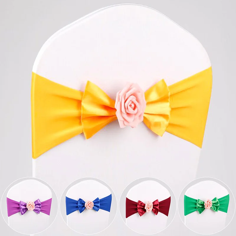 

1pc Fashion Wedding Chair Sash Satin Spandex Lycra Bow Tie Band Ready Made For Use Hotel Birthday Party Show Decoration