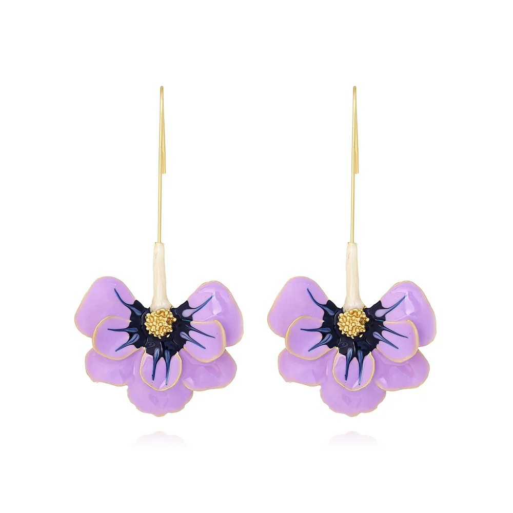 2024 Spring Sweet Romantic Fashion Women\'s Earrings Alloy Flower Metal Earrings Colored Resin Stud Earrings