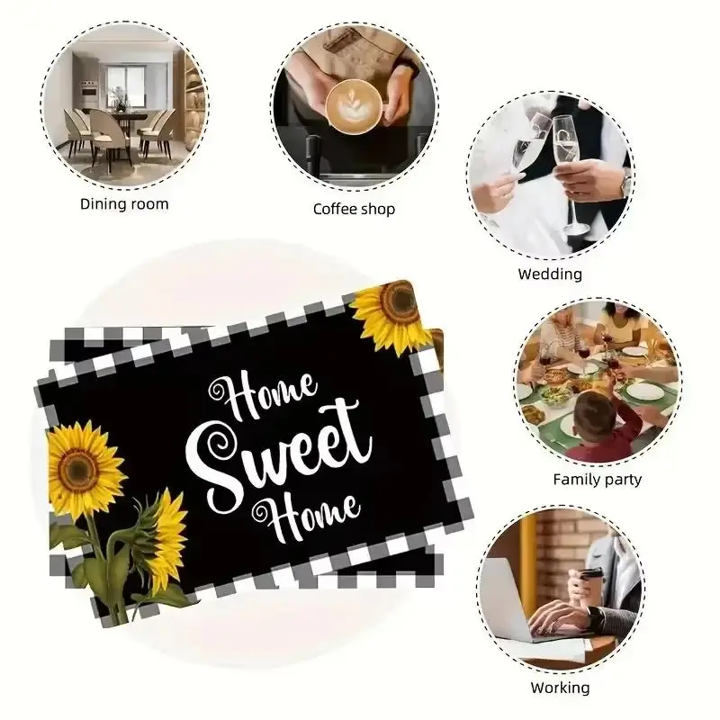 VIKAMA 2/4/6Pcs Summer Lemon Floral Placemats Set Fruit Leaf Print Washable Heat‑Resistant Table Mats Dining Home Decor