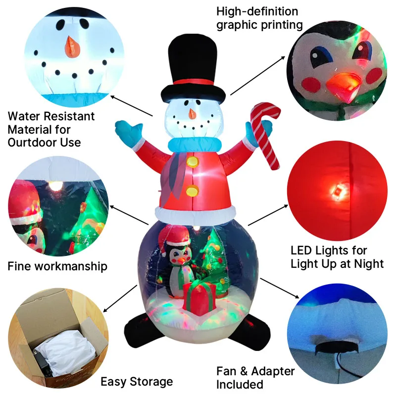 2.4 متر/7.8FT نفخ ثلج مع البطريق وأضواء شجرة عيد الميلاد LED المنزل عطلة الإضاءة ديكور ساحة عيد الميلاد لوازم الديكور