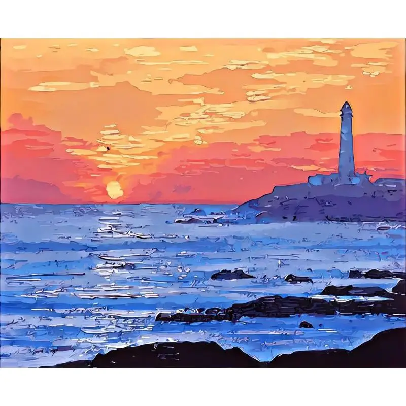 RUOPOTY Painting By Numbers Kits Sunset On The Sea Picture Coloring By Numbers For Adults Kill Time Diy Gift Wall Art Picture