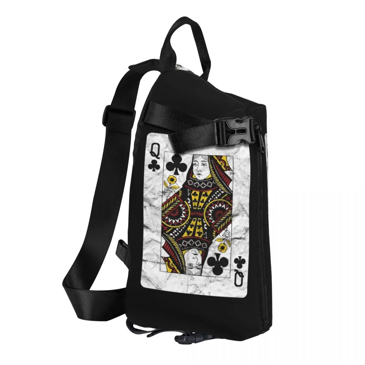 Playing Cards Queen Clubs (distressed Design) Chest Bag Men Sling Crossbody Backpack Chest Bag Travel Daypack Shoulder Bag