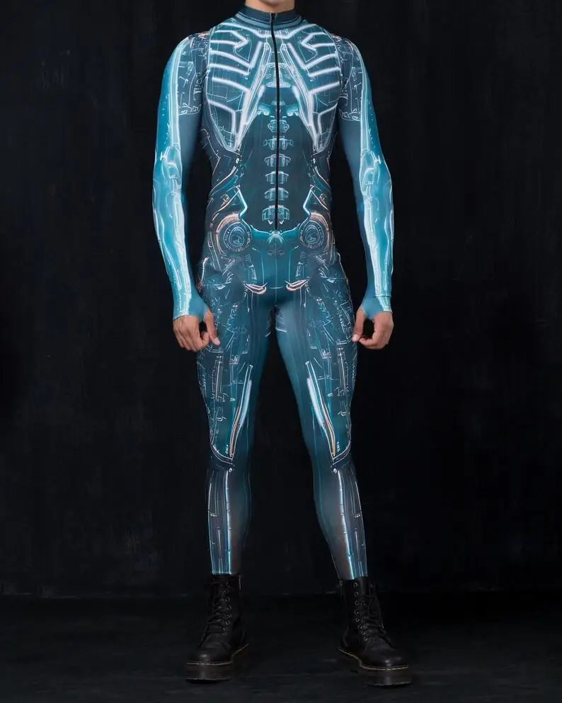 Herren Halloween Punk Jumpsuit 3D Digitaldruck Bodysuit Erwachsenen Zentai Cosplay Karneval Bühnenauftritt Catsuit Radsportkostüm – Detail 7