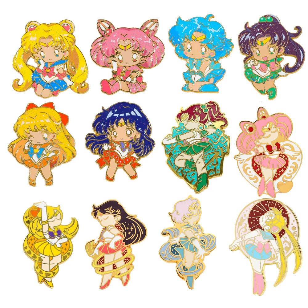 12 Pcs Funny Anime Brooch Exquisite Sailor Moon Cute Character Mizuno Ami Enamel Pins Badge Clothes Jewelry Accessories Gift
