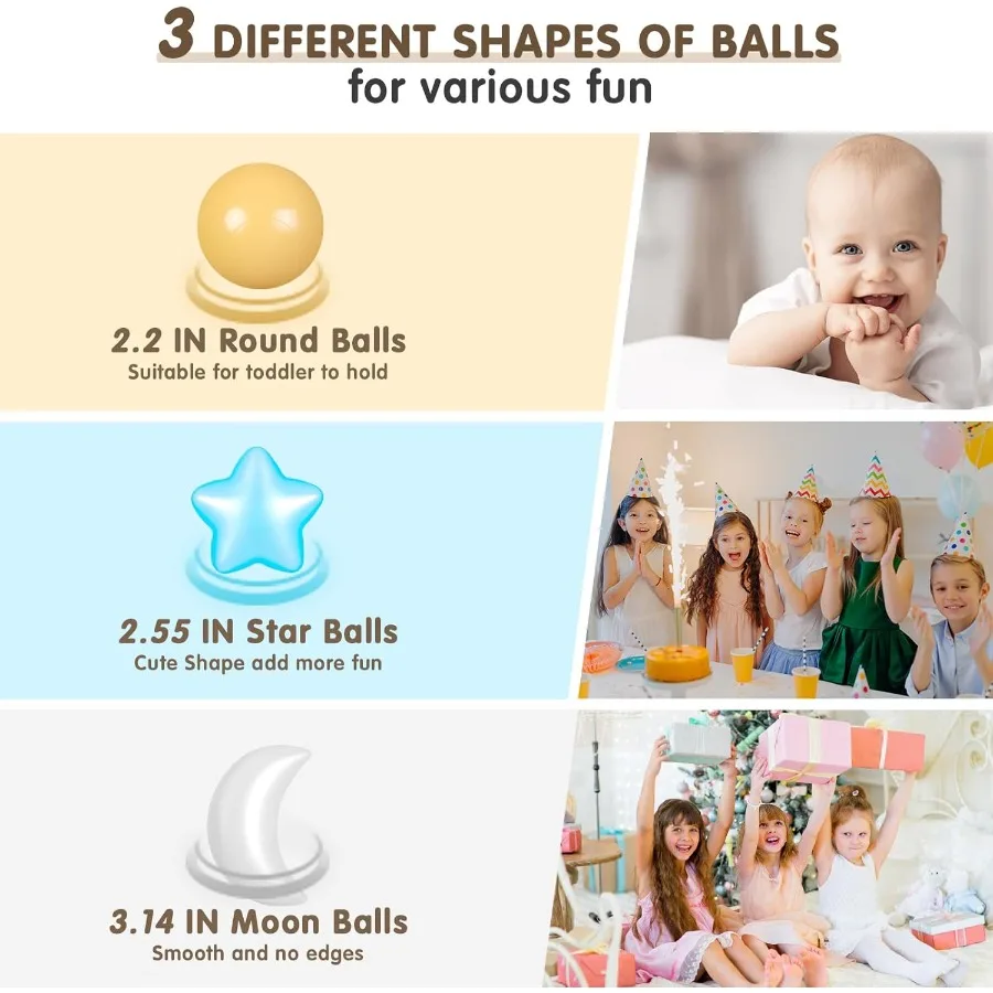 100 bolas bolas bolas formas para crianças, bolas de estrela de plástico para piscina de bolinhas, slide, cercadinho, festa de aniversário, decoração de natal