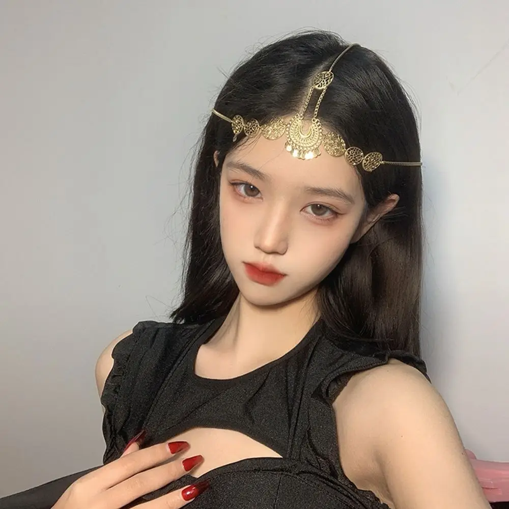 Crown Headdress Ancient Style Hair Accessories Bridal Forehead Chain Exotic Head Chain Metal Headband Bohemian Jewelry