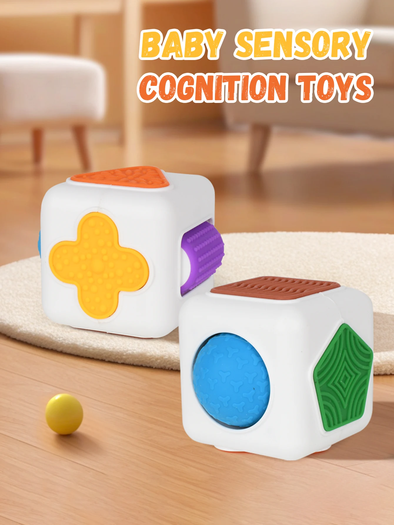 1 szt. 6M+ Kostka sensoryczna dla niemowląt, kostka Montessori, zabawka edukacyjna do wczesnej edukacji, rozwijająca wzrok i geometrię, puzzle kształtów i kolorów