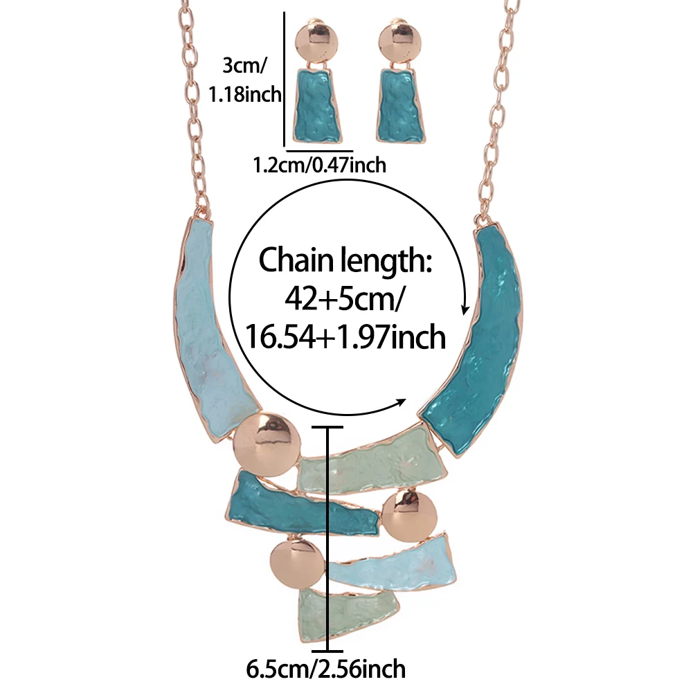 MeiceM Multi Color Jewelry Set Zinc Alloy Geometric Fashion Elegant Women\'s Enamel Necklace Earring Set Mother\'s Day Gift 2024