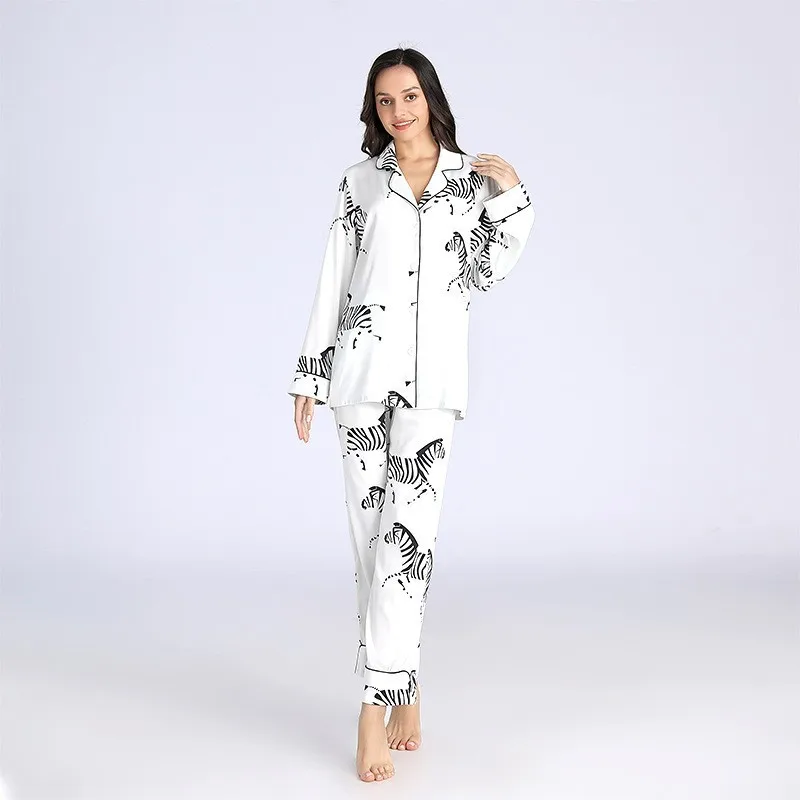 Conjunto de pijama manga comprida de seda feminino, cardigã fino, leve, luxo, casual, roupa de casa, primavera e verão, novo