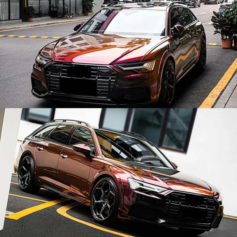 Premium Glossy PET Diamond Glitter Chameleon Magic Black Red Vinyl Wrap Film Dark Red Car Wrapping Roll Air Release view 4