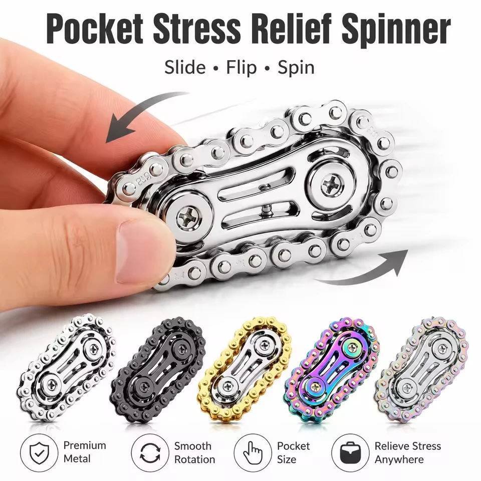 Metal Sprockets Flywheel Gear Fingertip Gyro Fidgeting Spinner Antistress Anxiety Bike Chains Spinner Fidget Toys for Adult